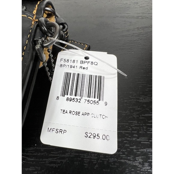 NWT Coach Tea Rose Leather Clutch Wristlet Black Red White Blue 58181 RARE!! - Picture 12 of 13